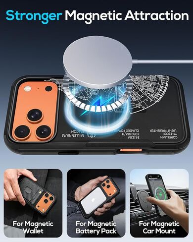Heavy Duty for iPhone 17 Pro Max Case - Compatible with MagSafe Shockproof Protective Rugged Magnetic Men Military Grade Shock Drop Proof Phone Cover Funda for Apple 17 Promax Case, Black in Saudi Arabia