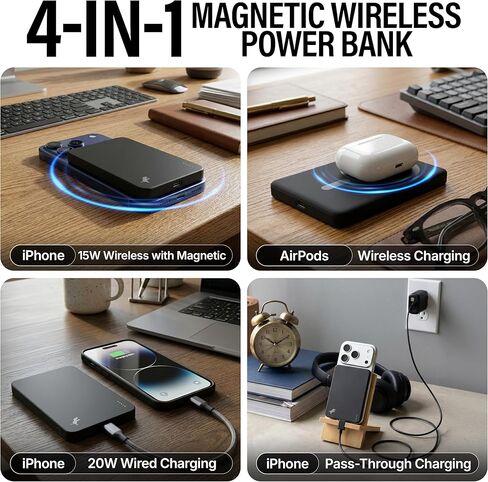 شاحن محمول Nimble Champ Wireless 5K للجزء الخلفي من الهاتف، بنك طاقة لاسلكي مغناطيسي بقدرة 5000 مللي أمبير في الساعة، شحن سريع معتمد من Qi2، حزمة بطارية رفيعة متوافقة مع MagSafe لسلسلة iPhone 17/16/15/14 in Kuwait