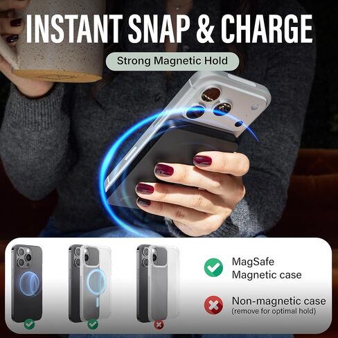 شاحن محمول Nimble Champ Wireless 5K للجزء الخلفي من الهاتف، بنك طاقة لاسلكي مغناطيسي بقدرة 5000 مللي أمبير في الساعة، شحن سريع معتمد من Qi2، حزمة بطارية رفيعة متوافقة مع MagSafe لسلسلة iPhone 17/16/15/14 in Kuwait