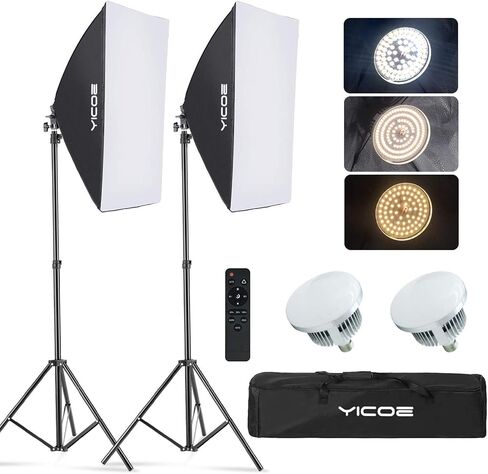 مجموعة إضاءة سوفت بوكس، مجموعة إضاءة التصوير الفوتوغرافي YICOE مقاس 2x19.7 بوصة × 27.5 بوصة نظام إضاءة مستمر مع لمبة LED 5700K E27 وجهاز تحكم عن بعد لصورة المنتج وفيديو التصوير الفوتوغرافي للأزياء... in Saudi Arabia
