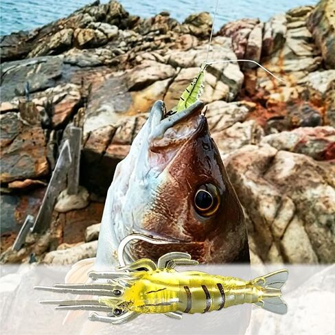16pcs/Box Soft Lures Silicone imulation Soft Shrimp Bait with Hook Shrimp, Sea Bass, and Bent Mouth Fish Bait,Soft Shrimp-Shaped Lure,High,Efficiency Fishing in Kuwait