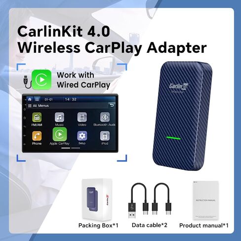 محول Carlinkit اللاسلكي لـ iPhone، محول 4.0 تحويل سلكي إلى لاسلكي، يدعم Android Auto، الصوت، الموسيقى، GPS، المفاتيح، إلخ. CPC200-CP2A، أزرق in Kuwait