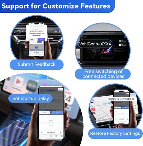محول Carlinkit اللاسلكي لـ iPhone، محول 4.0 تحويل سلكي إلى لاسلكي، يدعم Android Auto، الصوت، الموسيقى، GPS، المفاتيح، إلخ. CPC200-CP2A، أزرق in Kuwait