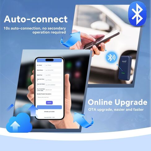 محول Carlinkit اللاسلكي لـ iPhone، محول 4.0 تحويل سلكي إلى لاسلكي، يدعم Android Auto، الصوت، الموسيقى، GPS، المفاتيح، إلخ. CPC200-CP2A، أزرق in Kuwait