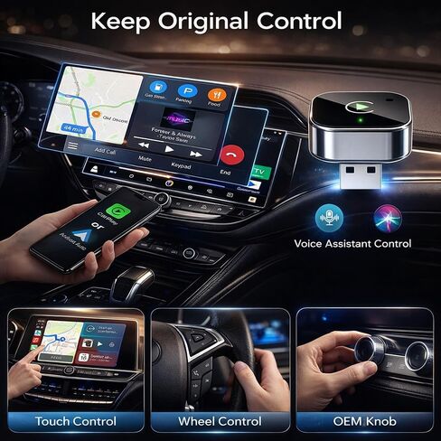محول CarPlay اللاسلكي لجهاز iPhone، يحول السلكي إلى CarPlay اللاسلكي، التوصيل والتشغيل USB Dongle، اتصال تلقائي سريع، زمن استجابة منخفض، متوافق مع iOS وFactory CarPlay Cars in Kuwait