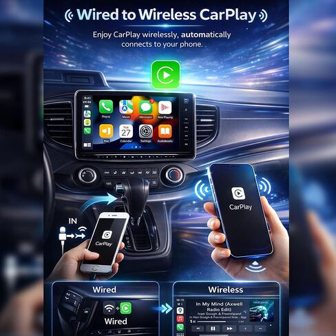 محول CarPlay اللاسلكي لجهاز iPhone، يحول السلكي إلى CarPlay اللاسلكي، التوصيل والتشغيل USB Dongle، اتصال تلقائي سريع، زمن استجابة منخفض، متوافق مع iOS وFactory CarPlay Cars in Kuwait