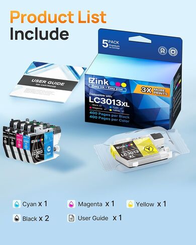 خراطيش حبر LC3011 LC3013 BK CMY Y متوافقة مع Brother LC3013 LC3011 LC3013XL Work Brother MFC-J497DW MFC-J895DW MFC-J491DW MFC-J690DW خرطوشة حبر 5 عبوات (2X أسود 1x أرجواني سماوي أصفر) in Kuwait