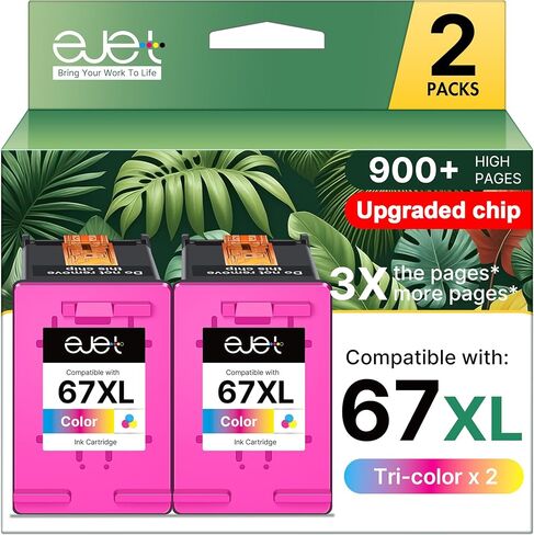 خرطوشة حبر 67XL (2 ثلاثية الألوان) متوافقة مع HP Ink 67 لخرطوشة الحبر الملونة HP 67 XL تعمل مع HP Deskjet 2855e 2800e 2852e 2827e 4227e 4255e Envy 6055e 6432e 6455e 6458e 6475e Pro 6455 Series in Kuwait