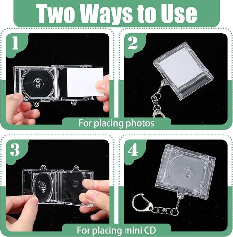 40 Pcs Mini CD Holder Keychain Bulk Album Case Plastic Player Shaped Key Pendant Blank DVD Case Clear CD Jewel Keyring for DIY in Kuwait