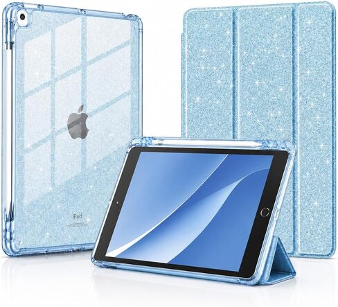 حافظة لجهاز iPad الجيل التاسع/الثامن/السابع مقاس 10.2 بوصة (2021/2020/2019)، غطاء لطيف لامع مع ظهر شفاف لامع، حامل أقلام، غطاء للنوم/الاستيقاظ التلقائي، للأطفال البنات والنساء، رمادي in Kuwait