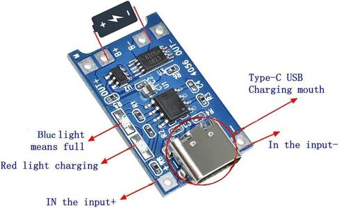 Diymore 20pcs TP4056 Type-C USB 5V 1A 18650 Lithium Battery Charger Module Charging Board with Dual Protection Functions in Kuwait