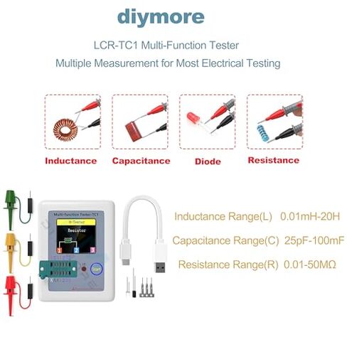 Diymore LCR متر اختبار الترانزستور، متر الترانزستور، LCR-TC1 متعدد الوظائف الترانزستور مكثف اختبار ESR عرض كامل اللون للكشف عن المدقق التلقائي للصمام الثلاثي LCR ESR NPN PNP in Kuwait