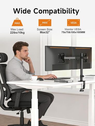 حامل ذراع شاشة مزدوج قابل للتعديل بالكامل من Bracwiser يناسب شاشتين 13-27 بوصة 22 رطلًا لشاشة الكمبيوتر 13 15 17 19 20 22 23 24 26 27 بوصة VESA 75 100 (MD7442) in Kuwait