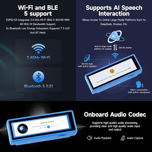 لوحة تطوير KLAYERS ESP32-S3، شاشة لمس IPS مقاس 3.49 بوصة، 172 × 640، ESP32-S3R8 ثنائي النواة، ميكروفون مزدوج، مستشعر 6 محاور، RTC، برنامج ترميز الصوت، بطاقة SD، النوع C، رأس 22PIN، النوع A in Kuwait
