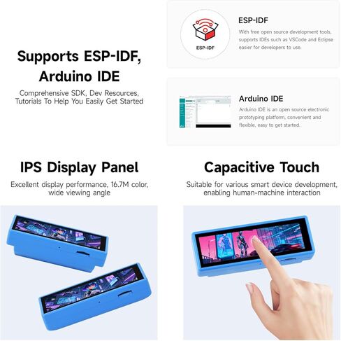 لوحة تطوير KLAYERS ESP32-S3، شاشة لمس IPS مقاس 3.49 بوصة، 172 × 640، ESP32-S3R8 ثنائي النواة، ميكروفون مزدوج، مستشعر 6 محاور، RTC، برنامج ترميز الصوت، بطاقة SD، النوع C، رأس 22PIN، النوع A in Kuwait