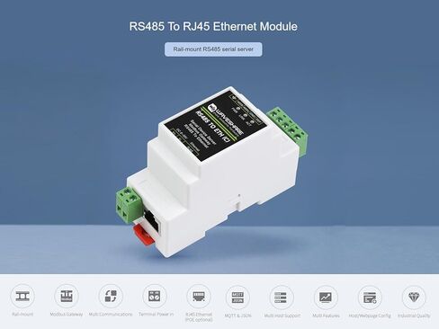 وحدة تحويل إيثرنت waveshare RS485 إلى RJ45، الخادم التسلسلي RS485 الصناعي، TCP/IP إلى الوحدة التسلسلية، بوابة Modbus، مصدر طاقة 6 ~ 36 فولت، دعم تركيب السكك الحديدية in Kuwait