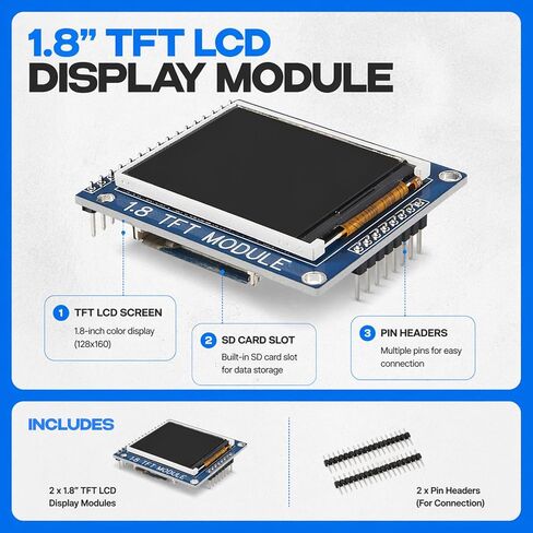 وحدة عرض ملونة hiBCTR 2-Pack 1.8 بوصة ST7735R SPI TFT LCD (128x160) مع فتحة بطاقة SD، متوافقة مع وحدات التحكم الدقيقة ESP32 وSTM32 وDIY in Kuwait