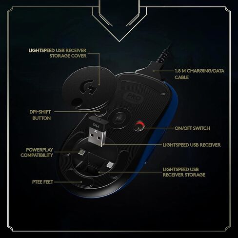 ماوس الألعاب اللاسلكي Logitech G Pro - إصدار League of Legends - مستشعر Hero 25K، سرعة الضوء، أزرار قابلة للبرمجة، Lightsync RGB، مصمم للاعبي League of Legends (متجدد) in Kuwait