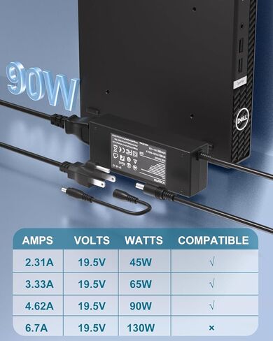 90W شاحن لديل OptiPlex مايكرو 7010 9020 7040 7050 7070 7080 5060 5070 5080 3046 3050 3070 3080 3090 قطعة محمول سلك إمداد الطاقة محول in Kuwait