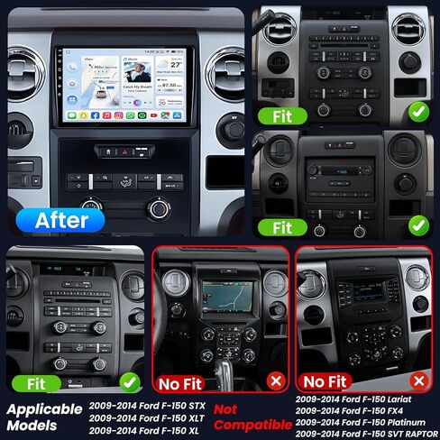 Car Radio for Ford F150 2009-2014: [4Core 64G ROM] 9 inch HD Touchscreen Stereo with Wireless CarPlay Android Auto GPS 5G WiFi FM RDS DSP SWC Mirror Link, Free Backup Camera (Only fit Manual AC) in Kuwait
