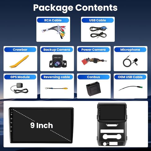 Car Radio for Ford F150 2009-2014: [4Core 64G ROM] 9 inch HD Touchscreen Stereo with Wireless CarPlay Android Auto GPS 5G WiFi FM RDS DSP SWC Mirror Link, Free Backup Camera (Only fit Manual AC) in Kuwait