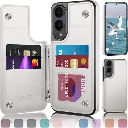 DJDUCK Designed for Samsung Galaxy S25 Edge Case Wallet with Card Holder, [Magnetic Clasp Cover] [RFID Blocking Leather Protection] Shockproof Women Men Cases for Samsung S25 Edge White in Saudi Arabia