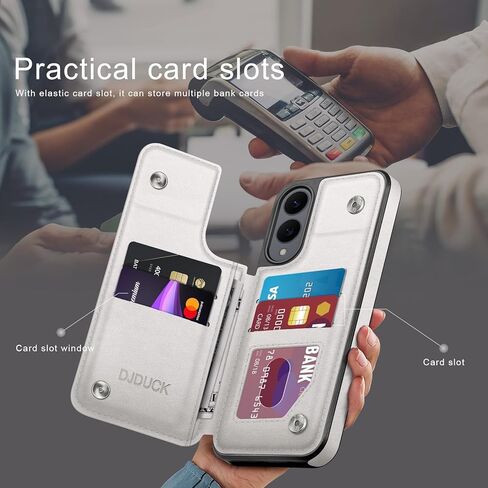 DJDUCK Designed for Samsung Galaxy S25 Edge Case Wallet with Card Holder, [Magnetic Clasp Cover] [RFID Blocking Leather Protection] Shockproof Women Men Cases for Samsung S25 Edge White in Saudi Arabia