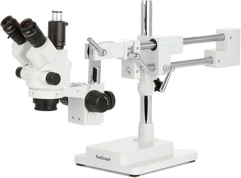 AmScope - SM-4NTP 7X-45X مجهر تكبير ستريو بؤري قابل للقفل على حامل مزدوج الذراع in Kuwait