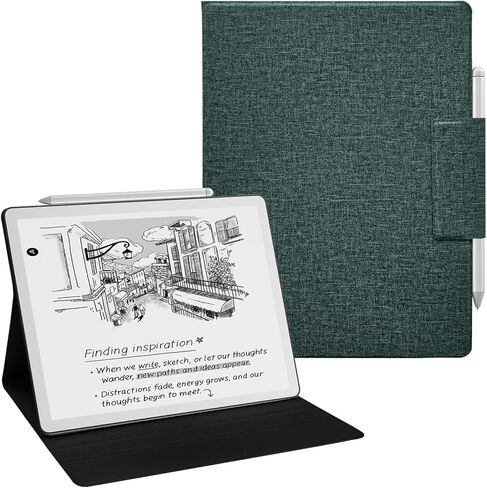 حافظة بحامل مغناطيسي لجهاز Kindle Scribe 2025 (الجيل الثالث) مقاس 11 بوصة وKindle Scribe Colorsoft 2025، غطاء فوليو خفيف الوزن مع خاصية التنبيه/النوم التلقائي، وإبزيم قلم (غابة ضبابية) in Kuwait