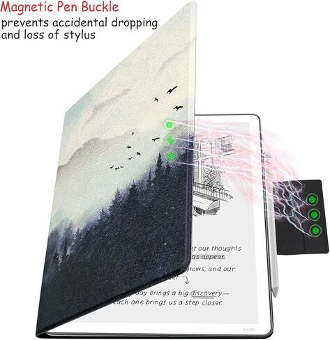 حافظة بحامل مغناطيسي لجهاز Kindle Scribe 2025 (الجيل الثالث) مقاس 11 بوصة وKindle Scribe Colorsoft 2025، غطاء فوليو خفيف الوزن مع خاصية التنبيه/النوم التلقائي، وإبزيم قلم (غابة ضبابية) in Kuwait