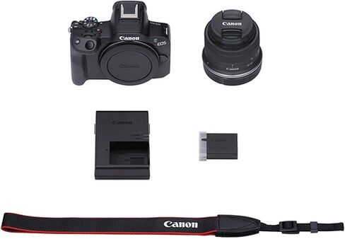 Canon EOS R50 Mirrorless Camera18-45mm Lens+ 420-800mm Super Telephoto Lens + 128GB Memory, LED Light, Microphone, Spare Battery, Filters,Case, Tripod, and More (46pc Video Bundle) (Renewed) in Kuwait