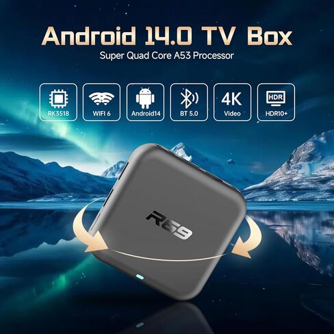 Android 14.0 TV Box 2026, Android Box 2GB RAM 16GB Flash RK3518 Quad-Core Wi-Fi 6 Dual-Band 2.4G/5.8G Wi-Fi 4K TV Box H.265 Bluetooth 5.0 USB 3.0 100M Ethernet Smart Box for TV with Voice Remote in Kuwait