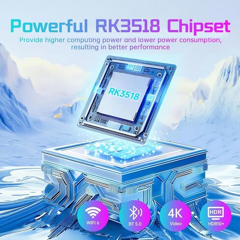 Android 14.0 TV Box 2026, Android Box 2GB RAM 16GB Flash RK3518 Quad-Core Wi-Fi 6 Dual-Band 2.4G/5.8G Wi-Fi 4K TV Box H.265 Bluetooth 5.0 USB 3.0 100M Ethernet Smart Box for TV with Voice Remote in Kuwait