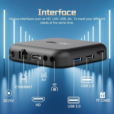 Android 14.0 TV Box 2026, Android Box 2GB RAM 16GB Flash RK3518 Quad-Core Wi-Fi 6 Dual-Band 2.4G/5.8G Wi-Fi 4K TV Box H.265 Bluetooth 5.0 USB 3.0 100M Ethernet Smart Box for TV with Voice Remote in Kuwait