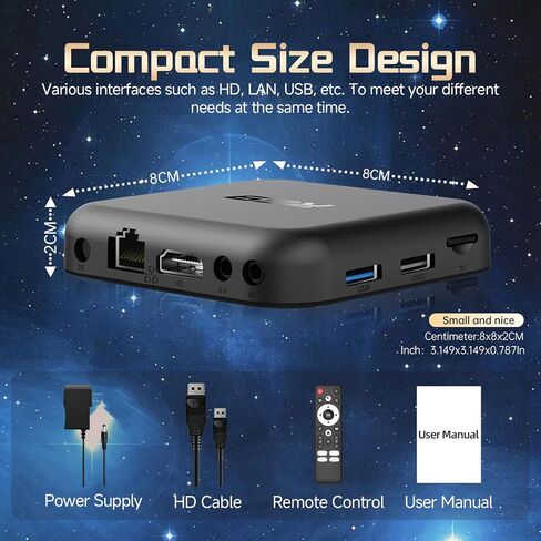 Android 14.0 TV Box 2026, Android Box 2GB RAM 16GB Flash RK3518 Quad-Core Wi-Fi 6 Dual-Band 2.4G/5.8G Wi-Fi 4K TV Box H.265 Bluetooth 5.0 USB 3.0 100M Ethernet Smart Box for TV with Voice Remote in Kuwait
