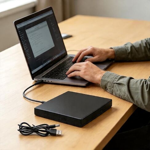 Portable External DVD Drive, USB 2.0 CD/DVD Writer, Slim Compact Design, Plug and Play, Compatible with Laptop and Desktop, Ideal for Data Storage, Video and Music in Kuwait