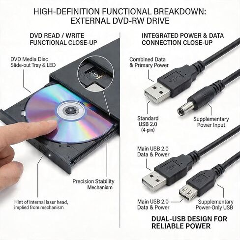 Portable External DVD Drive, USB 2.0 CD/DVD Writer, Slim Compact Design, Plug and Play, Compatible with Laptop and Desktop, Ideal for Data Storage, Video and Music in Kuwait