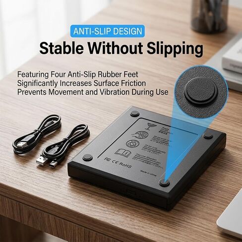 Portable External DVD Drive, USB 2.0 CD/DVD Writer, Slim Compact Design, Plug and Play, Compatible with Laptop and Desktop, Ideal for Data Storage, Video and Music in Kuwait