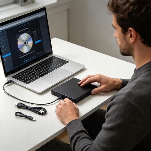 Portable External DVD Drive, USB 2.0 CD/DVD Writer, Slim Compact Design, Plug and Play, Compatible with Laptop and Desktop, Ideal for Data Storage, Video and Music in Kuwait