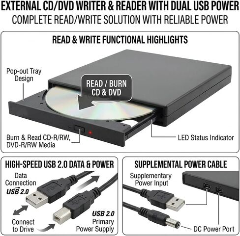 External DVD Drive for Laptop, CD Optical Drive, Portable DVD CD ROM Writer for Laptop Desktop PC in Kuwait
