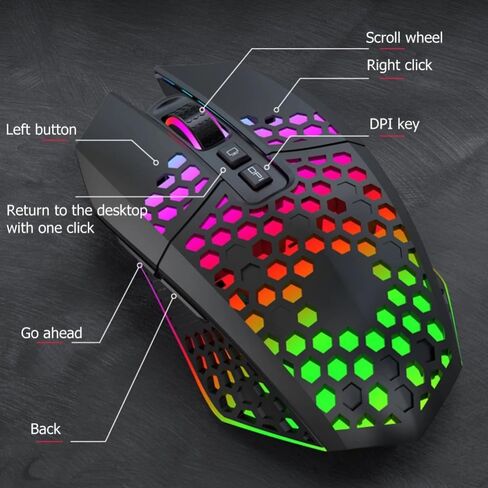 Wireless Gaming Mouse 3 Gears 8 Buttons 1600 DPI Adjustable RGB Rechargeable Computer Mice for Household Computer Accessory(White) in Kuwait