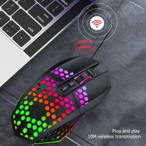 Wireless Gaming Mouse 3 Gears 8 Buttons 1600 DPI Adjustable RGB Rechargeable Computer Mice for Household Computer Accessory(White) in Kuwait