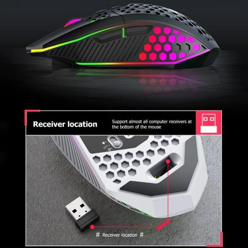 Wireless Gaming Mouse 3 Gears 8 Buttons 1600 DPI Adjustable RGB Rechargeable Computer Mice for Household Computer Accessory(White) in Kuwait