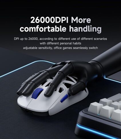 MCHOSE AX5 Wireless Gaming Mouse, 4KHz Polling Rate Focus PAW 3395 Optical Sensor - 26,000 DPI, 49g Ultra-Lightweight - 75 Hr Battery, Magnesium Alloy Mice - White in Kuwait