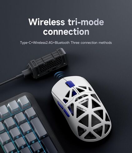 MCHOSE AX5 Wireless Gaming Mouse, 4KHz Polling Rate Focus PAW 3395 Optical Sensor - 26,000 DPI, 49g Ultra-Lightweight - 75 Hr Battery, Magnesium Alloy Mice - White in Kuwait