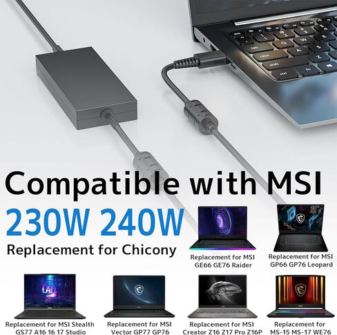 AC Adapter 230W 240W Charger Fit for MSI GP66 GP76 GE66 GE76 Leopard Raider Stealth GS77 A16 16 17 Creator Z16 HX Pro Z17 Z16P Gaming Laptop A20-240P2A 20V 11.5A 12A Power Supply (240W A20-240P2A) in Kuwait