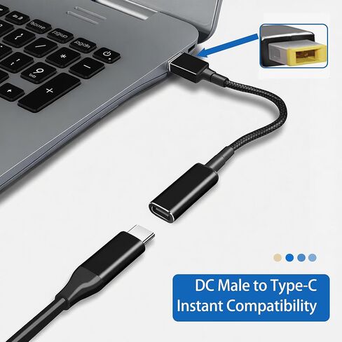 كابل محول USB C إلى طرف نحيف، 100 وات 5A نوع C أنثى PD مدخل إلى كابل شحن الطاقة المستطيل ذو الطرف النحيف لأجهزة الكمبيوتر المحمولة Lenovo ThinkPad in Kuwait