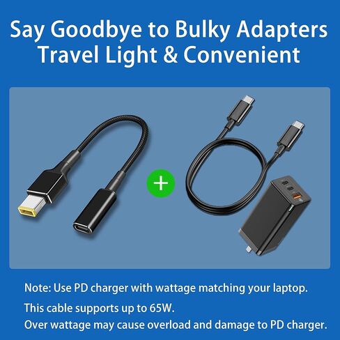 كابل محول USB C إلى طرف نحيف، 100 وات 5A نوع C أنثى PD مدخل إلى كابل شحن الطاقة المستطيل ذو الطرف النحيف لأجهزة الكمبيوتر المحمولة Lenovo ThinkPad in Kuwait
