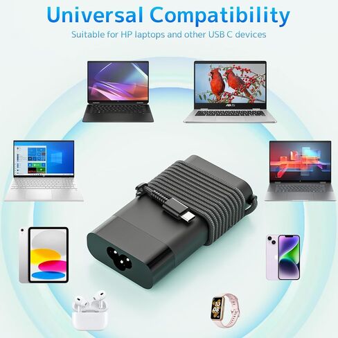 شاحن الكمبيوتر المحمول USB C الجديد النحيف 65 وات متوافق مع HP Envy x2 Spectre 12 13 X360 Chromebook Pavilion 12-B000 EliteBook G2 G5 G7 Elite x2 OmniBook X Type C سلك محول التيار المتردد (L43407-001) in Kuwait