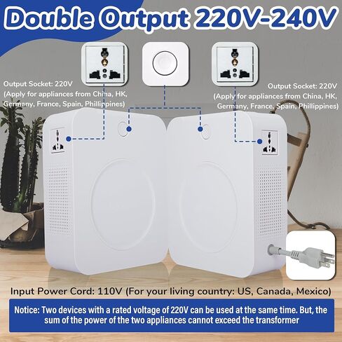 2000W Step Up Voltage Converter 110v to 220v, Heavy Duty Voltage Transformer with 2 Output Sockets, Work with Asia Europe Appliances Used in US (White) in Kuwait